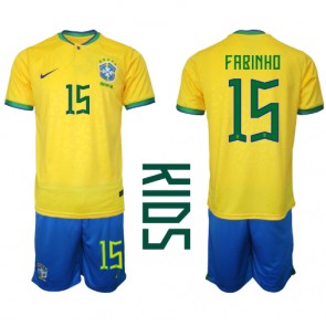 Lacne Dětský Futbalové dres Brazília Fabinho #15 MS 2022 Krátky Rukáv - Domáci (+ trenírky)